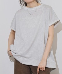 ラメ混裏毛デザインフレンチスリーブプルオーバートップス