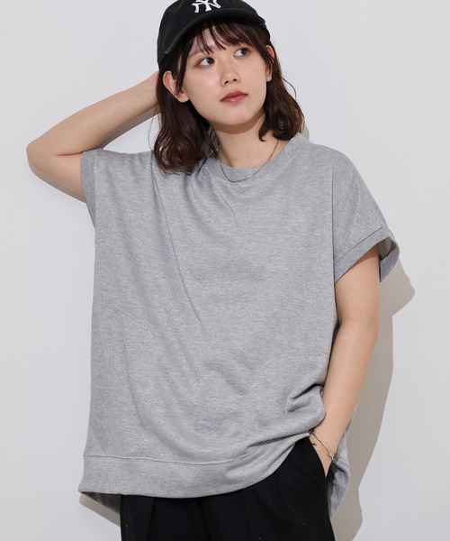 atONE(アットワン)の「ラメ混裏毛デザインフレンチスリーブプルオーバートップス(Tシャツ/カットソー・レディース・杢グレー/オートミール/チャコール・L/M)」の1枚目の写真