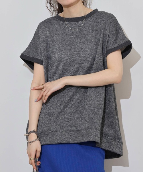 atONE(アットワン)の「ラメ混裏毛デザインフレンチスリーブプルオーバートップス(Tシャツ/カットソー・レディース・杢グレー/オートミール/チャコール・L/M)」の2枚目の写真