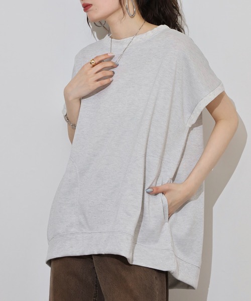 atONE(アットワン)の「ラメ混裏毛デザインフレンチスリーブプルオーバートップス(Tシャツ/カットソー・レディース・杢グレー/オートミール/チャコール・L/M)」の12枚目の写真