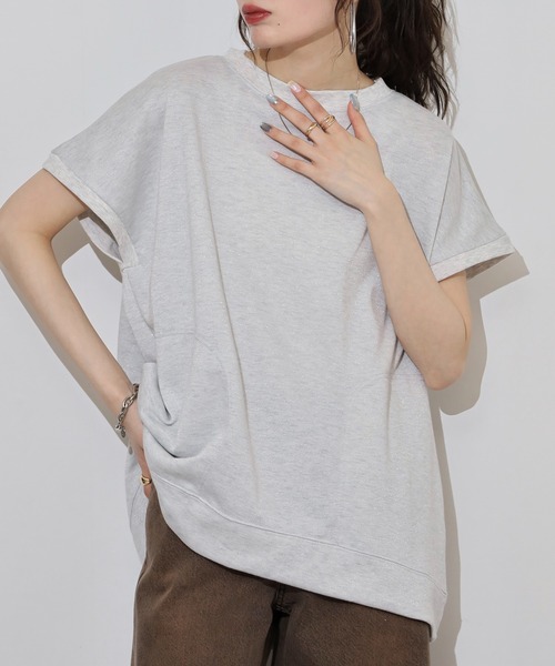 atONE(アットワン)の「ラメ混裏毛デザインフレンチスリーブプルオーバートップス(Tシャツ/カットソー・レディース・杢グレー/オートミール/チャコール・L/M)」の13枚目の写真
