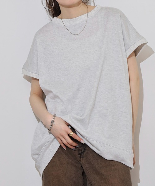 atONE(アットワン)の「ラメ混裏毛デザインフレンチスリーブプルオーバートップス(Tシャツ/カットソー・レディース・杢グレー/オートミール/チャコール・L/M)」の14枚目の写真