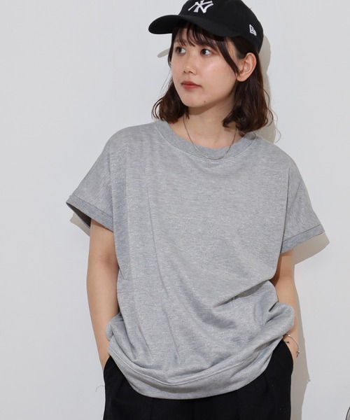 atONE(アットワン)の「ラメ混裏毛デザインフレンチスリーブプルオーバートップス(Tシャツ/カットソー・レディース・杢グレー/オートミール/チャコール・L/M)」の4枚目の写真