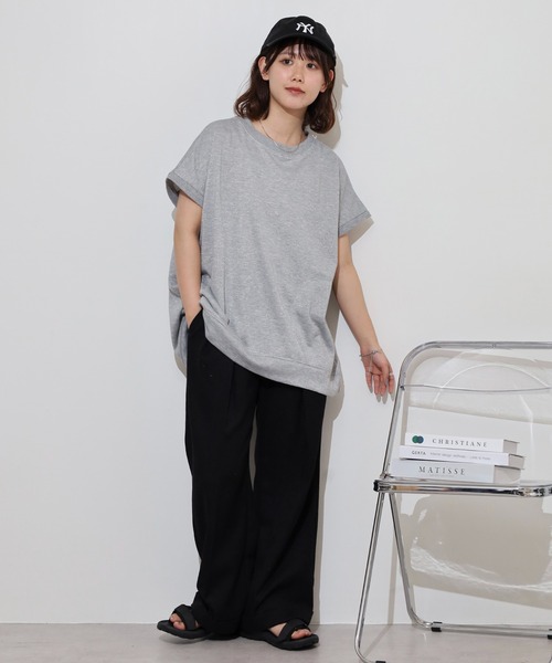 atONE(アットワン)の「ラメ混裏毛デザインフレンチスリーブプルオーバートップス(Tシャツ/カットソー・レディース・杢グレー/オートミール/チャコール・L/M)」の7枚目の写真
