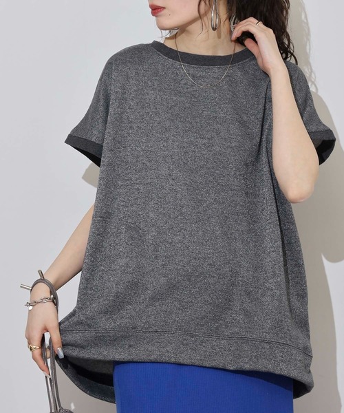 atONE(アットワン)の「ラメ混裏毛デザインフレンチスリーブプルオーバートップス(Tシャツ/カットソー・レディース・杢グレー/オートミール/チャコール・L/M)」の9枚目の写真