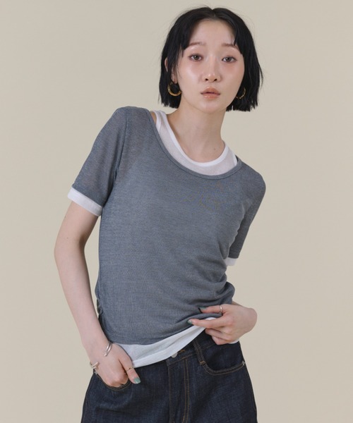 FMiBL(ファミル)の「レイヤードシアートップス(Tシャツ/カットソー・レディース・ブラック/グリーン/ブルー/ブラウン/グレー/ラベンダー・FREE)」の2枚目の写真