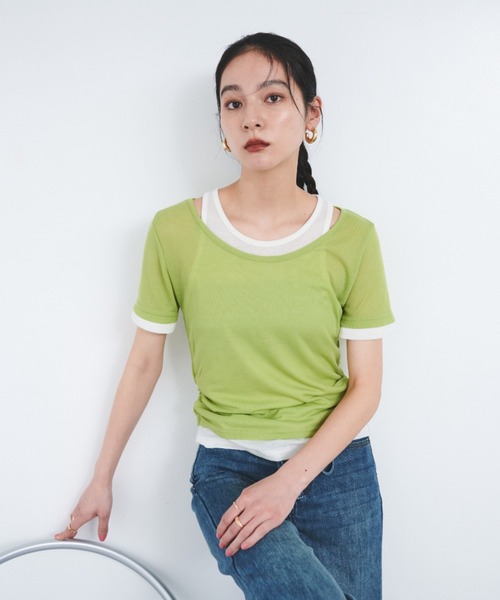 FMiBL（ファミル）の「レイヤードシアートップス（Tシャツ/カットソー・レディース・ブラック/グリーン/ブルー/ブラウン・FREE）」の3枚目の写真