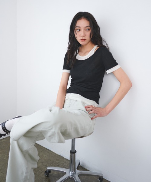 FMiBL（ファミル）の「レイヤードシアートップス（Tシャツ/カットソー・レディース・ブラック/グリーン/ブルー/ブラウン・FREE）」の6枚目の写真