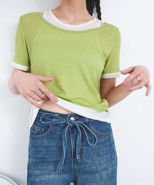 FMiBL（ファミル）の「レイヤードシアートップス（Tシャツ/カットソー・レディース・ブラック/グリーン/ブルー/ブラウン・FREE）」の17枚目の写真