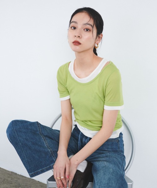 FMiBL（ファミル）の「レイヤードシアートップス（Tシャツ/カットソー・レディース・ブラック/グリーン/ブルー/ブラウン・FREE）」の14枚目の写真