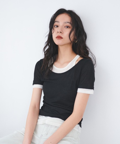 FMiBL（ファミル）の「レイヤードシアートップス（Tシャツ/カットソー・レディース・ブラック/グリーン/ブルー/ブラウン・FREE）」の5枚目の写真