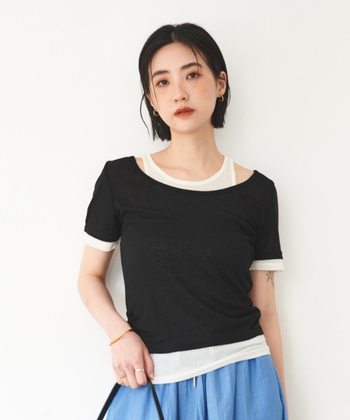 Tシャツ カットソー トップス miniministore Tシャツ レディース トップス 重ね着風【ゆう