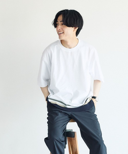 GLOBAL WORK(グローバルワーク)の「サラサラ快適DRYTシャツ/切り替え/半袖/323115(Tシャツ/カットソー・メンズ・ブルー/グリーン/チャコールグレー/グレイッシュベージュ/オフホワイト・XX-LARGE/X-SMALL/3XL/LARGE/MEDIUM/SMALL/X-LARGE)」の1枚目の写真