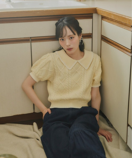 Olu.（オルドット）の「シェルステッチバイカラーサマーニット（ニット/セーター・レディース・ベビーピンク/イエロー系その他/ネイビー・FREE）」の11枚目の写真