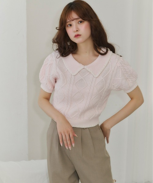 Olu.（オルドット）の「シェルステッチバイカラーサマーニット（ニット/セーター・レディース・ベビーピンク/イエロー系その他/ネイビー・FREE）」の17枚目の写真