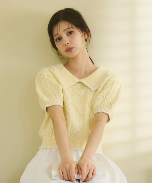 シェルステッチバイカラーサマーニット（ニット/セーター）｜Olu