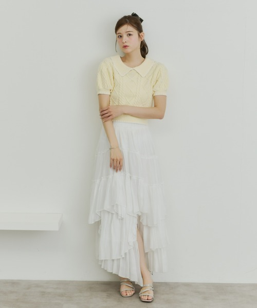 Olu.（オルドット）の「シェルステッチバイカラーサマーニット（ニット/セーター・レディース・ベビーピンク/イエロー系その他/ネイビー・FREE）」の22枚目の写真