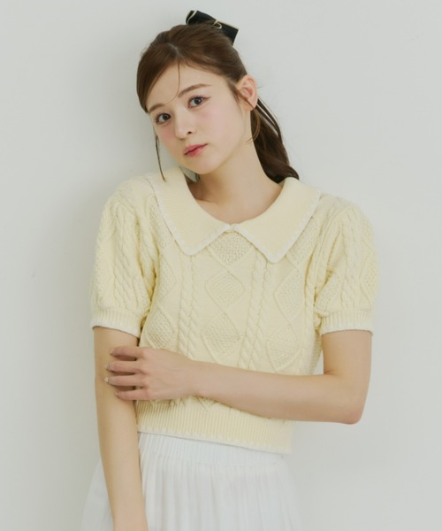 Olu.（オルドット）の「シェルステッチバイカラーサマーニット（ニット/セーター・レディース・ベビーピンク/イエロー系その他/ネイビー・FREE）」の21枚目の写真