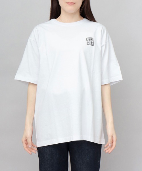 ビッグシルエット ナイロン/サテン刺繍カレッジロゴ 長袖Tシャツ