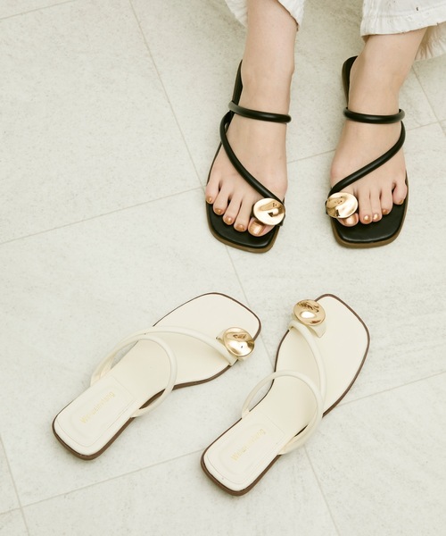 Gold Button Motif Sandals/ゴールドメタルフラットサンダル
