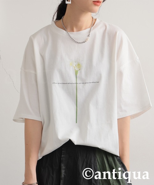 antiqua(アンティカ)の「フラワープリントTシャツ(Tシャツ/カットソー・レディース・ブラック/ホワイト・ONESIZE)」の3枚目の写真