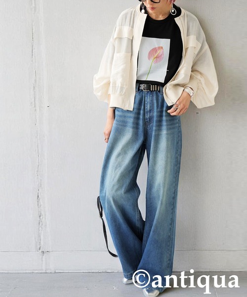 antiqua(アンティカ)の「フラワープリントTシャツ(Tシャツ/カットソー・レディース・ブラック/ホワイト・ONESIZE)」の10枚目の写真
