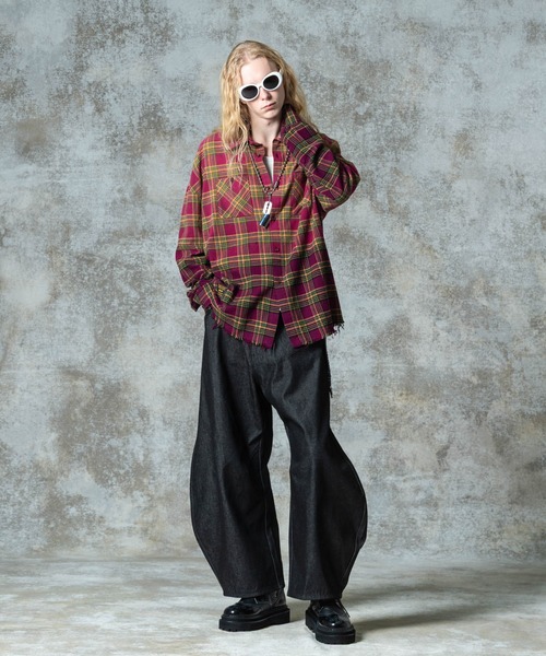 glamb(グラム)の「Bleach Check Shirt / ブリーチチェックシャツ(シャツ/ブラウス・メンズ・ブルー/レッド・S/M/L)」の14枚目の写真