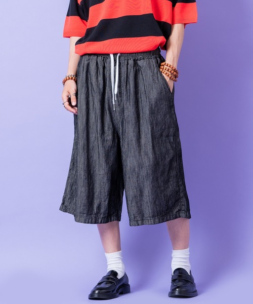a.p.o.v.(エーピーオービー)の「a.p.o.v. 無加工デニムワイドハーフパンツ(デニムパンツ・メンズ・ネイビー/ブラック・ONESIZE)」の5枚目の写真