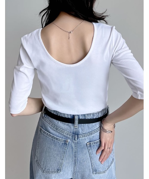 Re:EDIT(リエディ)の「バックオープン前後2WAY天竺カットソーTシャツ(Tシャツ/カットソー・レディース・ホワイト/レッド/ブラウン/ブラック・MEDIUM/LARGE)」の12枚目の写真
