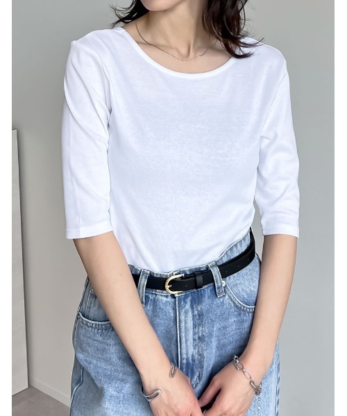 Re:EDIT(リエディ)の「バックオープン前後2WAY天竺カットソーTシャツ(Tシャツ/カットソー・レディース・ホワイト/レッド/ブラウン/ブラック・MEDIUM/LARGE)」の9枚目の写真