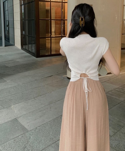 shoppinggo(ショッピングゴー)の「サマーニット 後ろリボン 背中あき(シャツ/ブラウス・レディース・ベージュ/ブラック/ホワイト/キャメル/ピンク・FREE)」の22枚目の写真