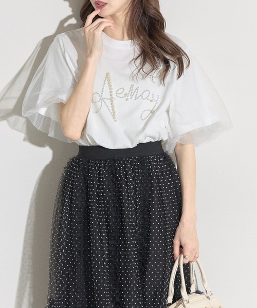 tシャツ 「ZOZO限定」チュールリボン×パールTシャツ レディース tocco closet tシャツ 「ZOZO限定」チュールリボン×パールT
