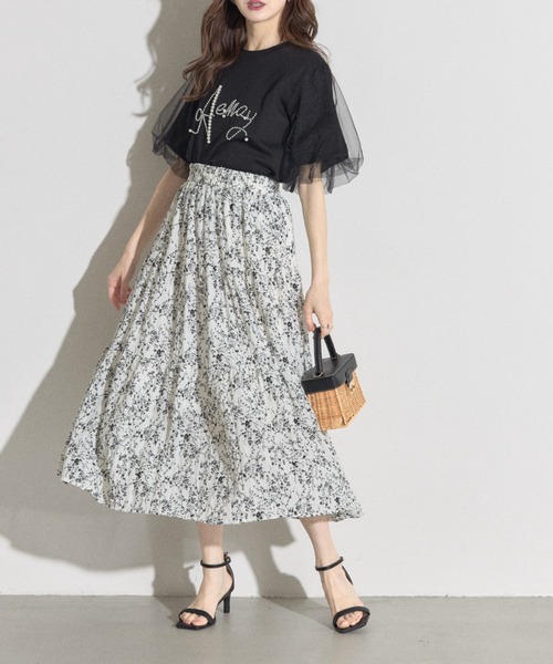 tシャツ 「ZOZO限定」チュールリボン×パールTシャツ レディース tocco closet tシャツ 「ZOZO限定」チュールリボン×パールT