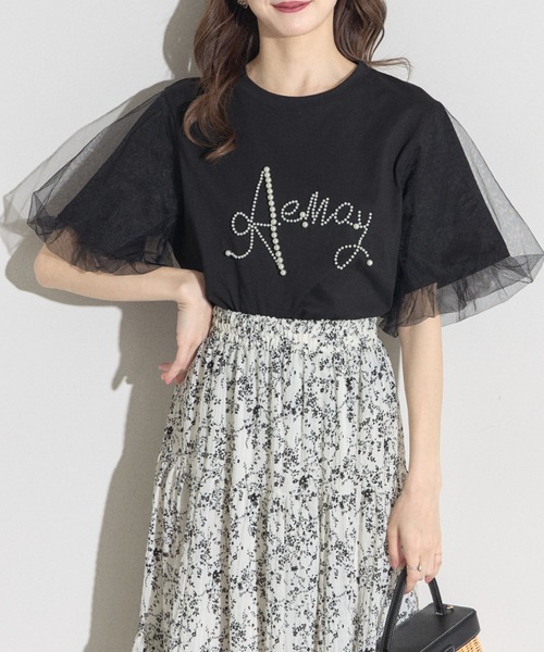 tシャツ 「ZOZO限定」チュールリボン×パールTシャツ レディース tocco closet tシャツ 「ZOZO限定」チュールリボン×パールT