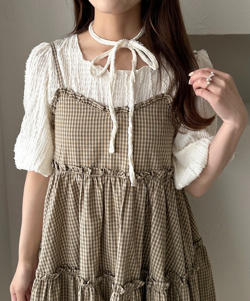 apres jour clair(アプレジュールクレア)の「【apres jour clair】チョーカー付きジャガードフリンジトップス(Tシャツ/カットソー・レディース・アイボリー/ミント/ブラウン系その他・X-LARGE/フリー)」の4枚目の写真