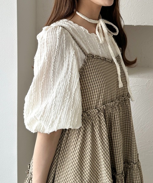 apres jour clair(アプレジュールクレア)の「【apres jour clair】チョーカー付きジャガードフリンジトップス(Tシャツ/カットソー・レディース・アイボリー/ミント/ブラウン系その他・X-LARGE/フリー)」の6枚目の写真