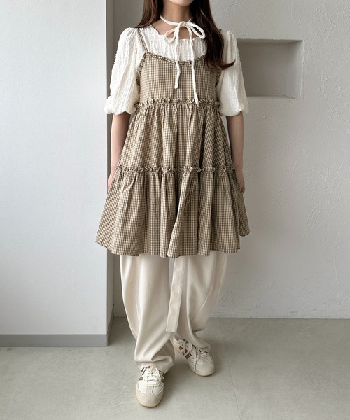 apres jour clair(アプレジュールクレア)の「【apres jour clair】チョーカー付きジャガードフリンジトップス(Tシャツ/カットソー・レディース・アイボリー/ミント/ブラウン系その他・X-LARGE/フリー)」の8枚目の写真