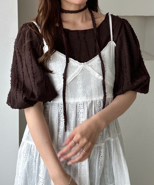 apres jour clair(アプレジュールクレア)の「【apres jour clair】チョーカー付きジャガードフリンジトップス(Tシャツ/カットソー・レディース・アイボリー/ミント/ブラウン系その他・X-LARGE/フリー)」の13枚目の写真