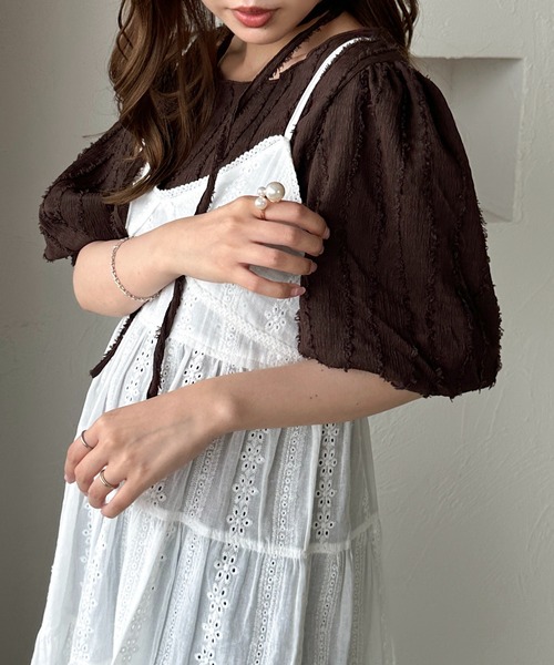 apres jour clair(アプレジュールクレア)の「【apres jour clair】チョーカー付きジャガードフリンジトップス(Tシャツ/カットソー・レディース・アイボリー/ミント/ブラウン系その他・X-LARGE/フリー)」の14枚目の写真