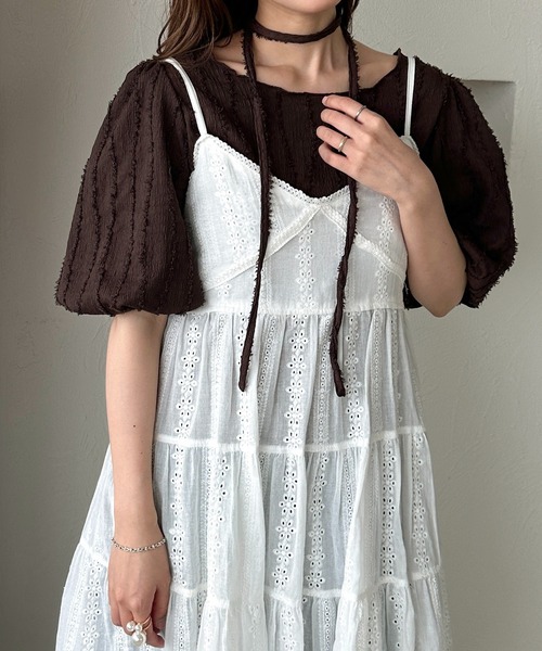 apres jour clair(アプレジュールクレア)の「【apres jour clair】チョーカー付きジャガードフリンジトップス(Tシャツ/カットソー・レディース・アイボリー/ミント/ブラウン系その他・X-LARGE/フリー)」の15枚目の写真