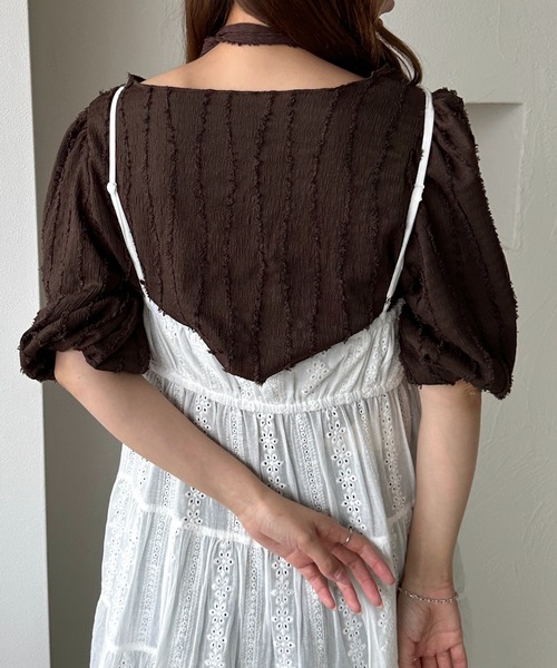 apres jour clair(アプレジュールクレア)の「【apres jour clair】チョーカー付きジャガードフリンジトップス(Tシャツ/カットソー・レディース・アイボリー/ミント/ブラウン系その他・X-LARGE/フリー)」の16枚目の写真