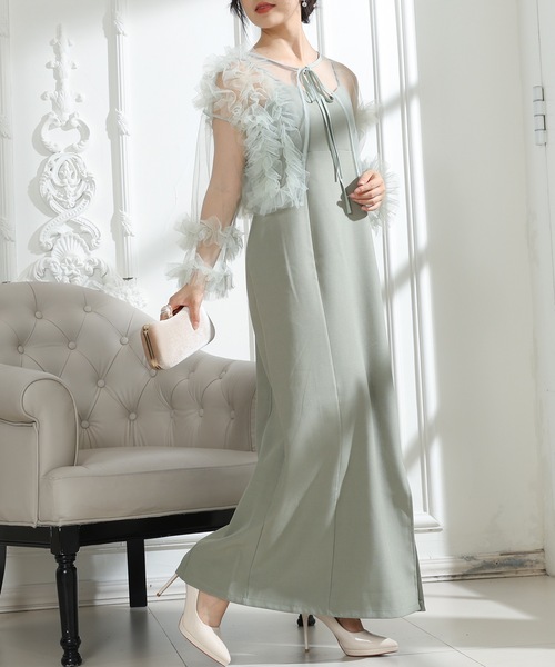 Lace Ladies(レースレディース)の「チュールフリル ケープ付き スリット キャミソール ドレス(ドレス・レディース・モカ/チャコールグレー/ブラック/グリーン・FREE)」の16枚目の写真