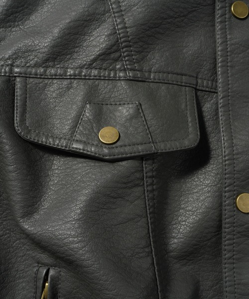 TOBEE（トゥビー）の「【TOBEE】ヴィンテージデザイン PUレザージャケット/ スタンドカラーブルゾン（ブルゾン・メンズ・ダークグレー/ブラック・MEDIUM/LARGE/X-LARGE）」の4枚目の写真