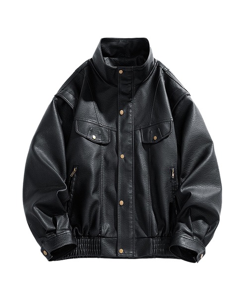 TOBEE（トゥビー）の「【TOBEE】ヴィンテージデザイン PUレザージャケット/ スタンドカラーブルゾン（ブルゾン・メンズ・ダークグレー/ブラック・MEDIUM/LARGE/X-LARGE）」の13枚目の写真