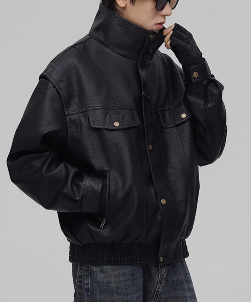 TOBEE（トゥビー）の「【TOBEE】ヴィンテージデザイン PUレザージャケット/ スタンドカラーブルゾン（ブルゾン・メンズ・ダークグレー/ブラック・MEDIUM/LARGE/X-LARGE）」の18枚目の写真