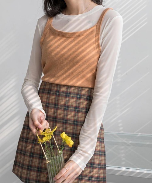 WEGO(ウィゴー)の「WEGO/シースルーレイヤードトップス/カラフルシアートップス春夏秋長袖(Tシャツ/カットソー・レディース・ブラック/イエロー/パープル/ホワイト/グリーン/ピンク・FREE)」の1枚目の写真