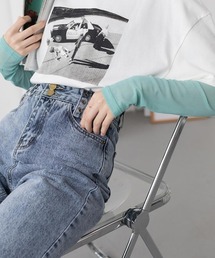 WEGO/シースルーレイヤードトップス/カラフルシアートップス春夏秋長袖