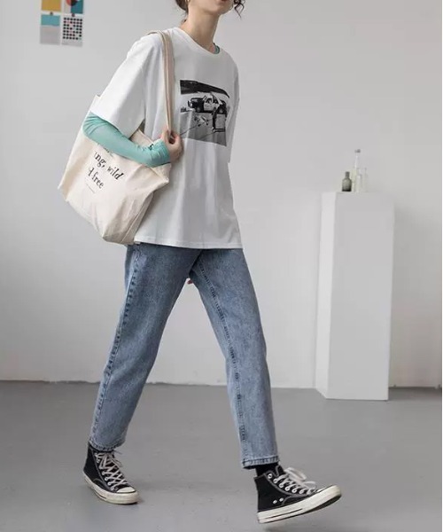 WEGO(ウィゴー)の「WEGO/シースルーレイヤードトップス/カラフルシアートップス春夏秋長袖(Tシャツ/カットソー・レディース・ブラック/イエロー/パープル/ホワイト/グリーン/ピンク・FREE)」の17枚目の写真