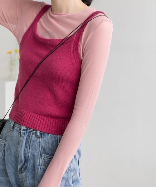 WEGO(ウィゴー)の「WEGO/シースルーレイヤードトップス/カラフルシアートップス春夏秋長袖(Tシャツ/カットソー・レディース・ブラック/イエロー/パープル/ホワイト/グリーン/ピンク・FREE)」の20枚目の写真