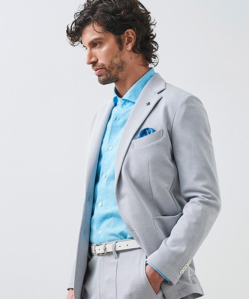 g-stage（ジーステージ）の「清涼＆吸水速乾 バーズアイ ストレッチ テーラードジャケット（セットアップ・メンズ・ライトブルー/ベージュ/ライトグレー・44/48/46/50）」の8枚目の写真
